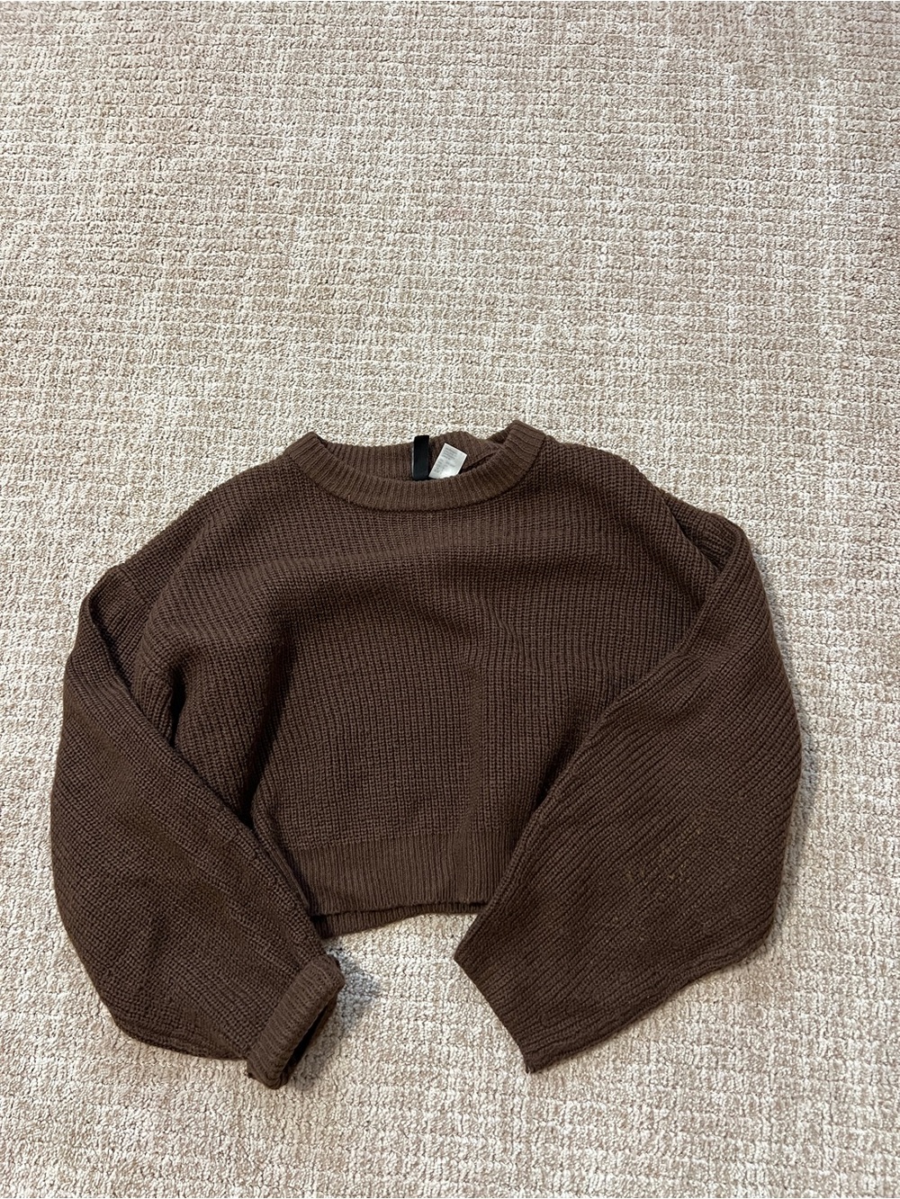 Divided Cropped Crewneck Sweater - Brown